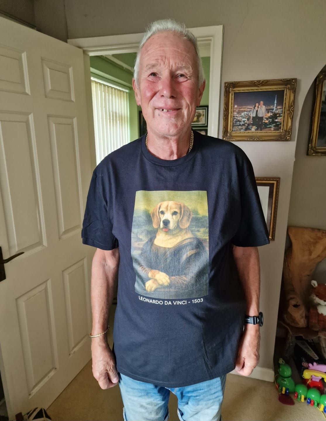 Customer photo review of Mona Lisa Dog Personalized T-Shirt