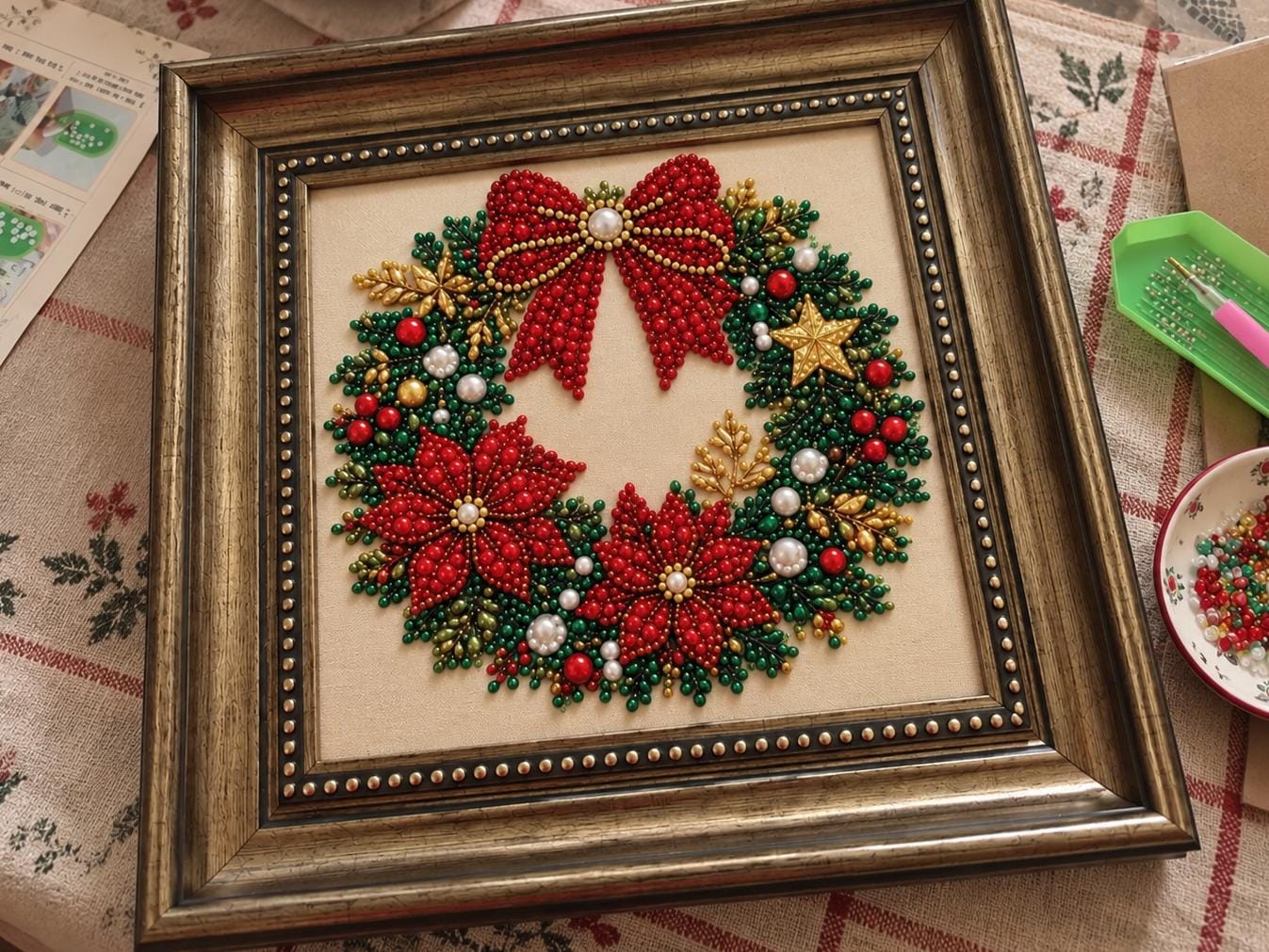 Customer photo review of Pearl Diamond Painting Kit - Red Bow Christmas Wreath