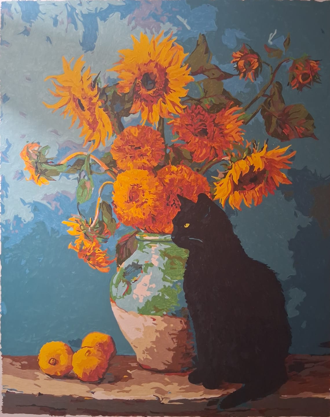 Customer photo review of Famous sunflowers and a black cat | Paint by Number