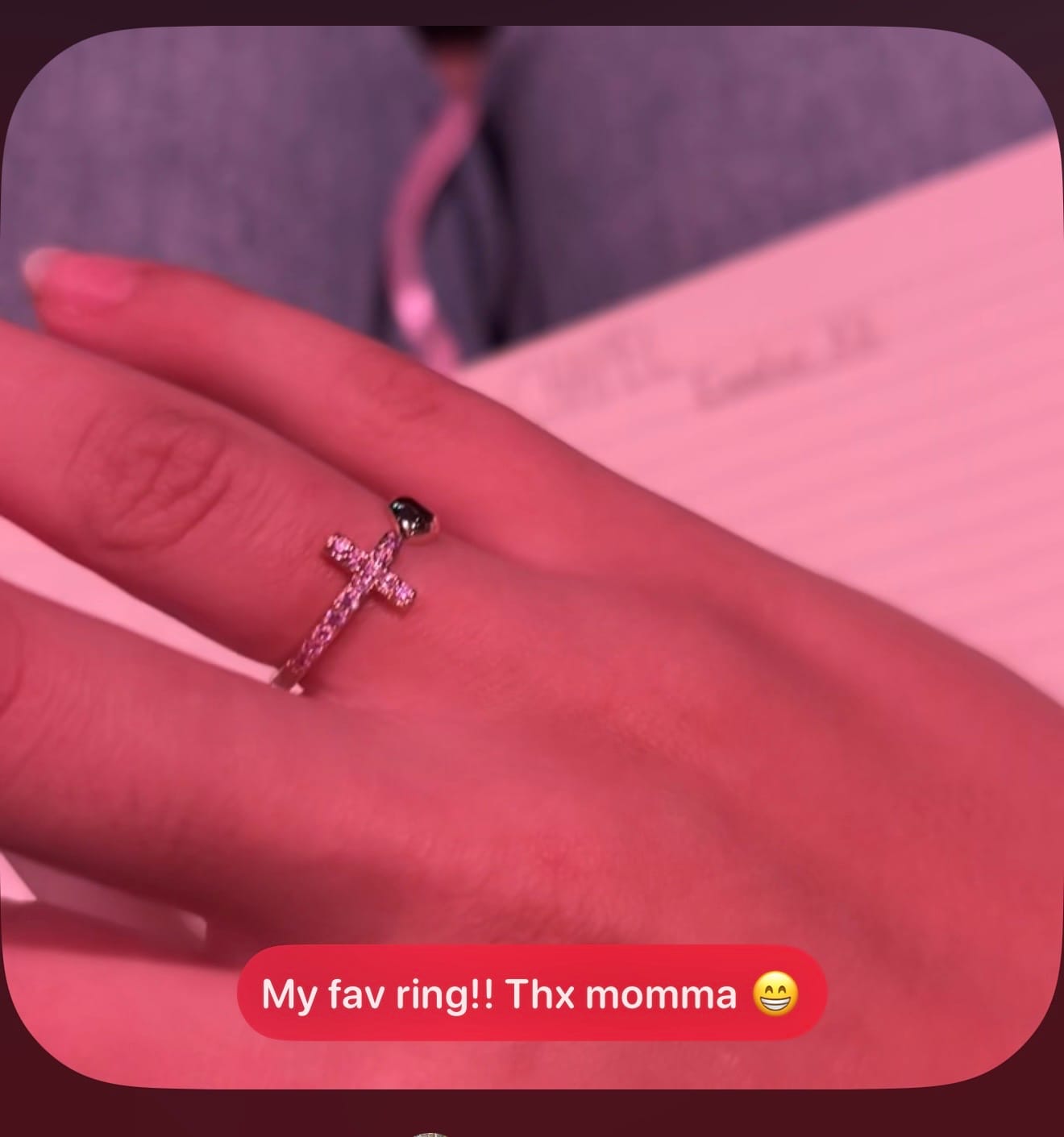 Customer photo review of Pray Through It Cross & Heart Personalized Birthstone Ring