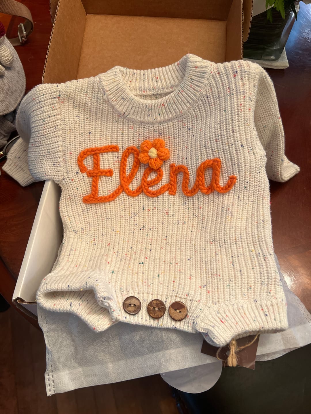 Customer photo review of Hand Knitted Personalized Romper