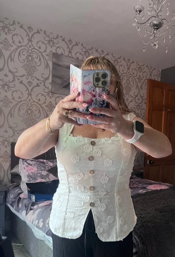 Customer photo review of Ninonine "Seraphina" | Embroidered Eyelet Square-Neck Top