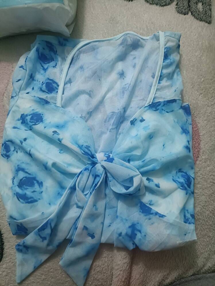 Customer photo review of Ninonine "Elowen" | Floral Mesh Bow-Front Peplum Top