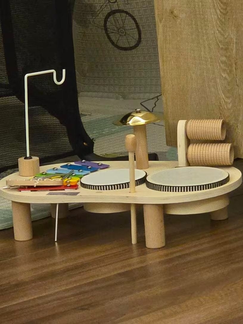 Customer photo review of Playbino Holz Musiktisch Kinder | Xylophon Trommel Becken 5 Instrumente ab 1 Jahr