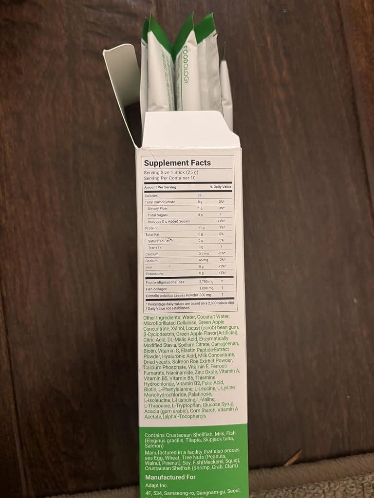 Customer photo review of FOODOLOGY Collagen Centella Jelly (Green Apple) – Collagen Peptide with PDRN – Biotin, Vitamin A & E for Skin Glow, Hair & Nails – 10 Sticks
