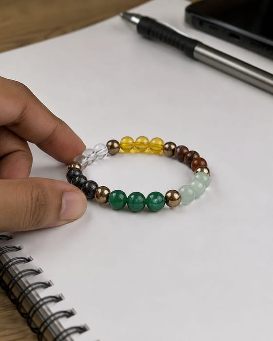 Customer photo review of Dhan Yog Bracelet – Natural Wealth & Prosperity Gemstone Bracelet