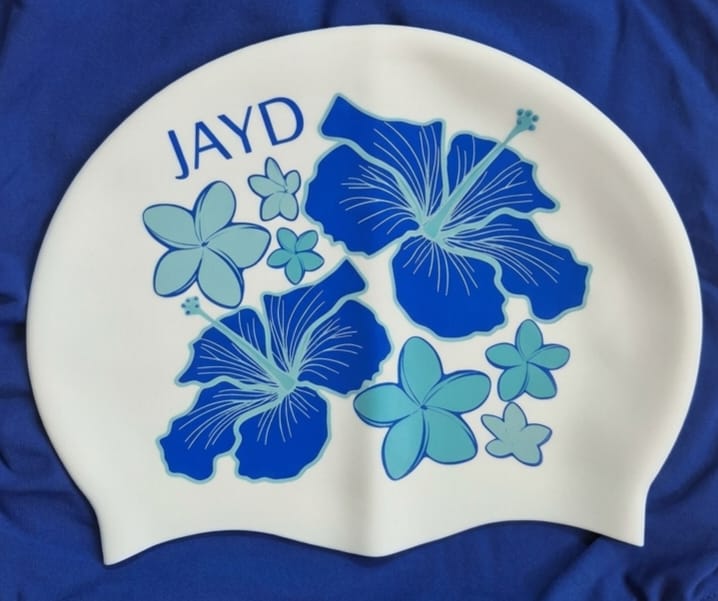 Customer photo review of JAYD Swim Cap - Hibiscus Dreams