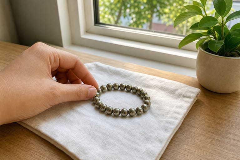 Customer photo review of Pyrite Bracelet – Natural Prosperity & Confidence Gemstone Bracelet