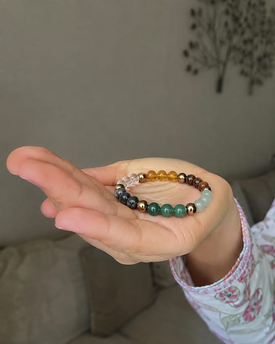 Customer photo review of Dhan Yog Bracelet – Natural Wealth & Prosperity Gemstone Bracelet