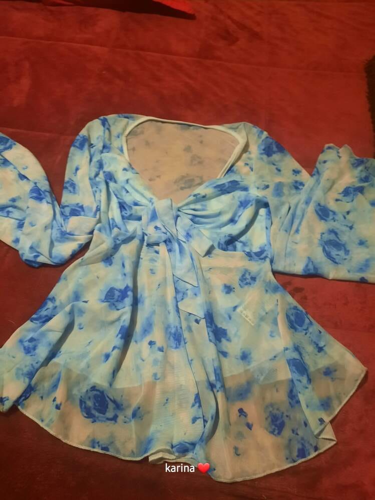 Customer photo review of Ninonine "Elowen" | Floral Mesh Bow-Front Peplum Top