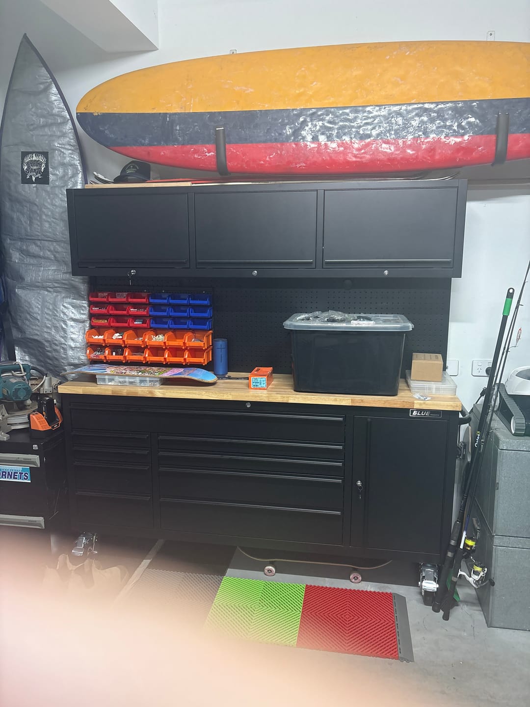 Customer photo review of Workbench with Overhead Cabinets - 1.8m - Black w/ Timber Top