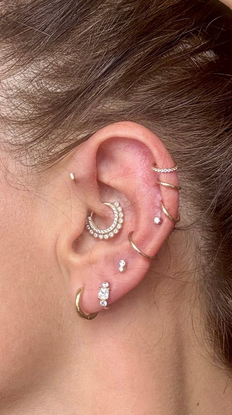 Customer photo review of Stacked Crystal Cartilage Hoop (6mm)