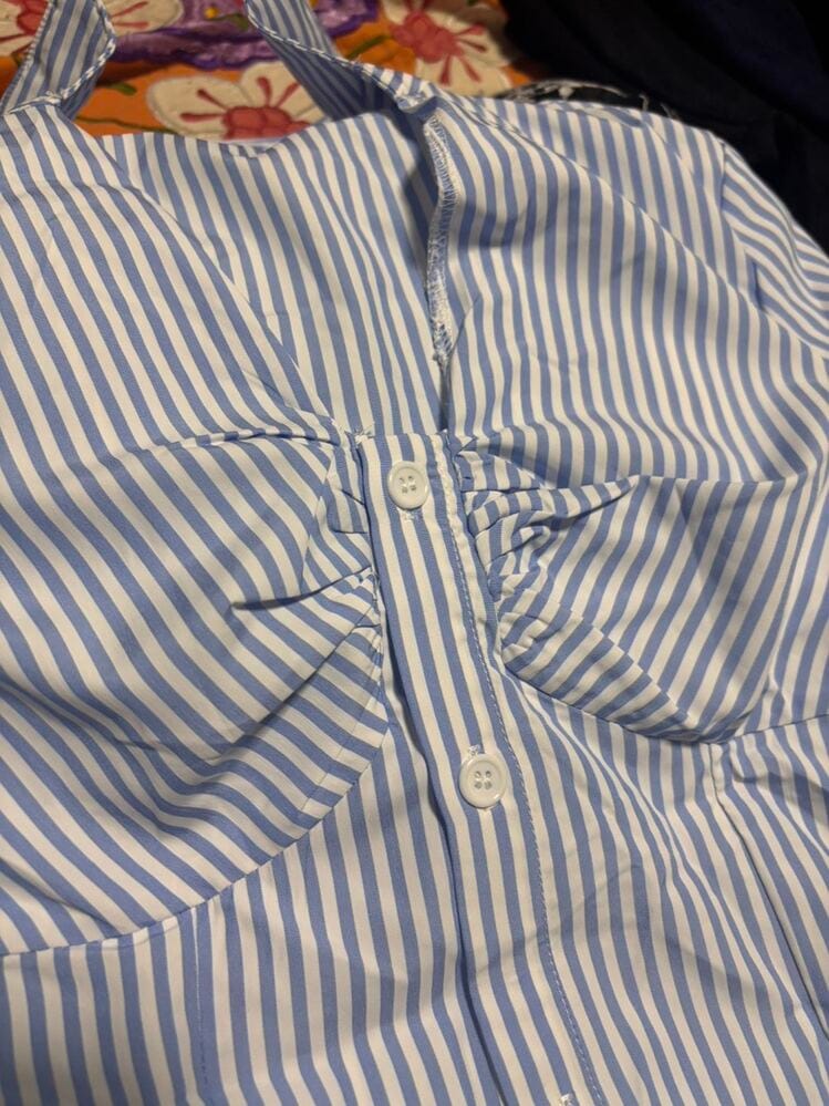 Customer photo review of Ninonine "Lucille" | Ruched Striped Tailored Shirt