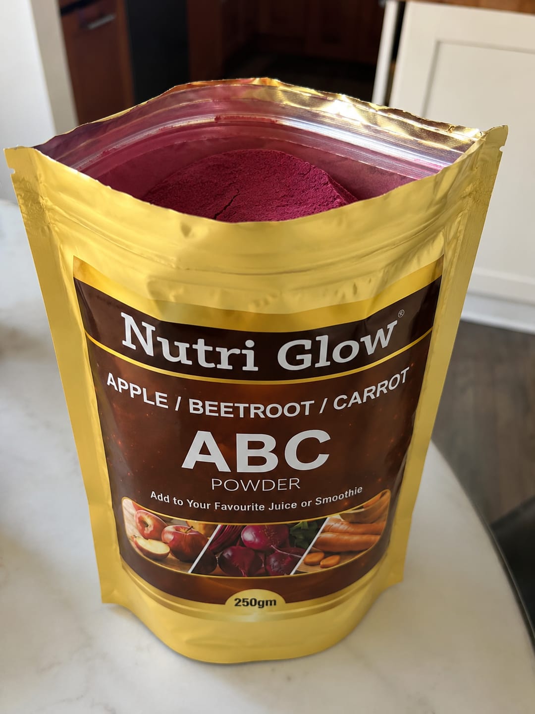 Customer photo review of Nutri Glow ABC Powder 250g – Apple Beetroot Carrot | Natural Energy & Nutrition | Mix in Smoothies, Juice & Recipes
