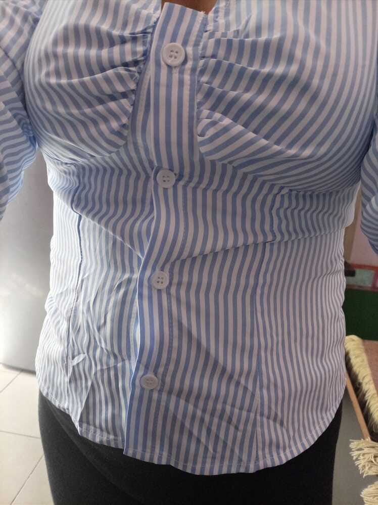 Customer photo review of Ninonine "Lucille" | Ruched Striped Tailored Shirt