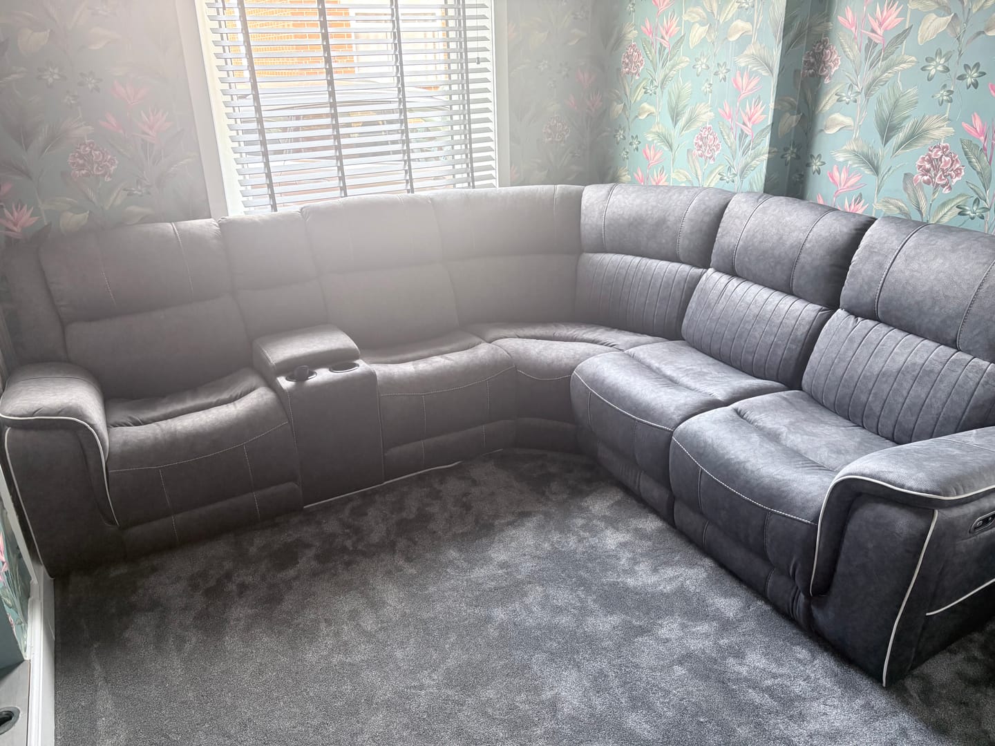 Customer photo review of Neon Express Power Reclining Corner Sofa, Silver