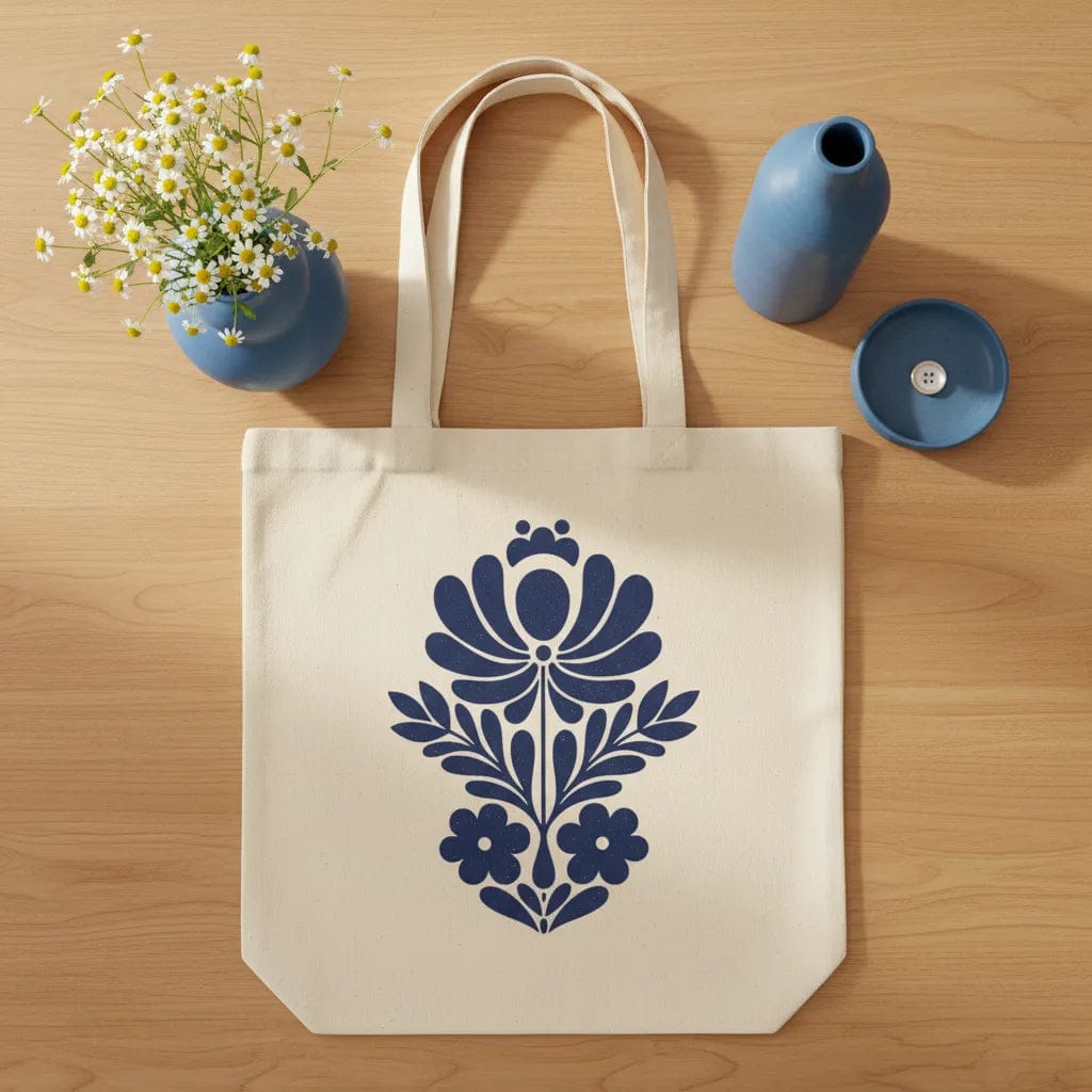 Customer photo review of Wrapzy Navy Folk Art Tote Bag