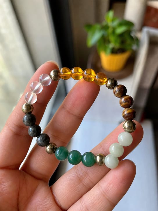 Customer photo review of Dhan Yog Bracelet – Natural Wealth & Prosperity Gemstone Bracelet