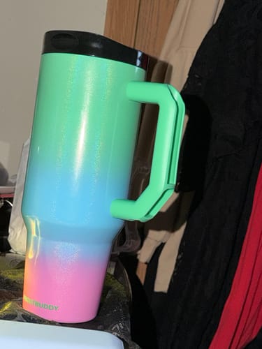 Customer's Prism Pop Thicc Buddy 40oz mug featuring a vibrant, gradient color finish and a sturdy handle.