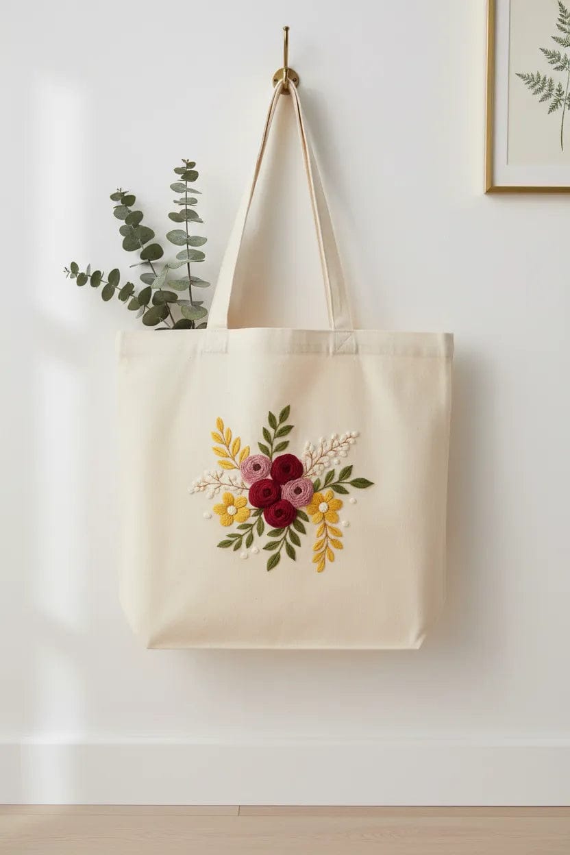 Customer photo review of Wrapzy Floral Embroidery Tote Bag