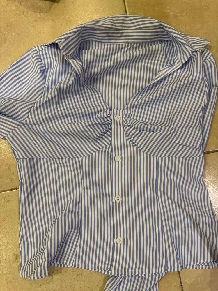 Customer photo review of Ninonine "Lucille" | Ruched Striped Tailored Shirt