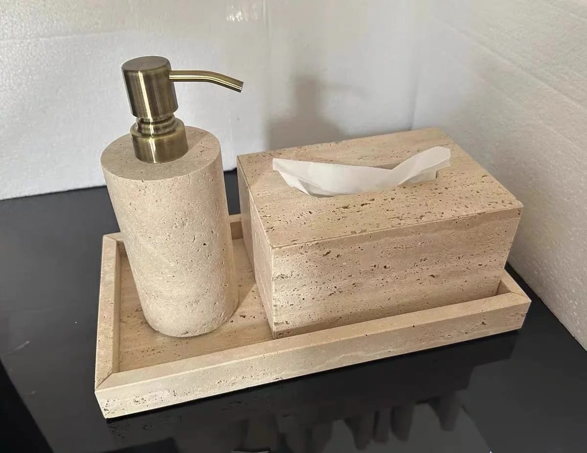 Customer photo review of Travertine Bathroom Set Soap Dish