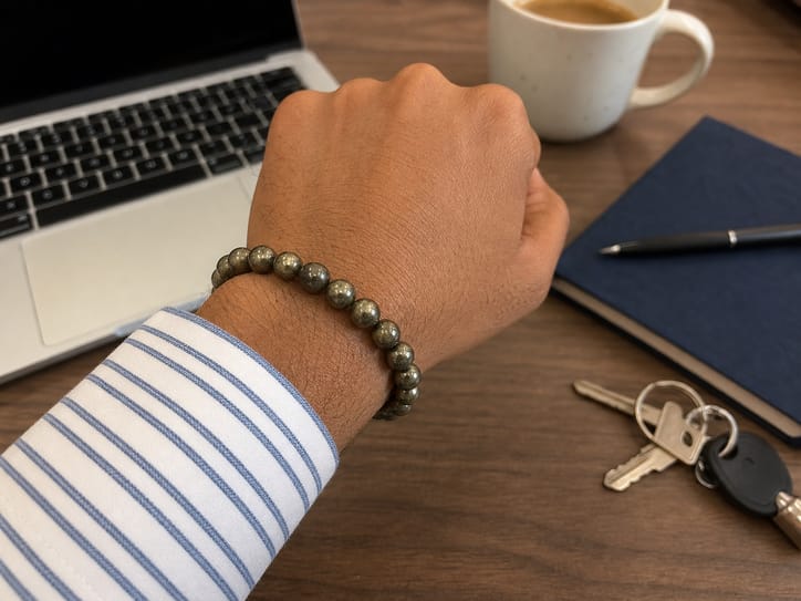Customer photo review of Pyrite Bracelet – Natural Prosperity & Confidence Gemstone Bracelet