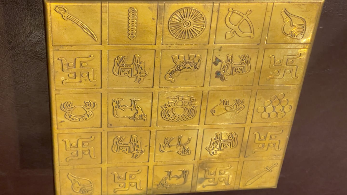 Customer photo review of Brass Manjusha Yantra Box with Partition – Vastu Remedy for Brahmasthan Correction | 16-Compartment Energy Organizer with 45 Devta Symbols | 5 & 9 Inch Sizes