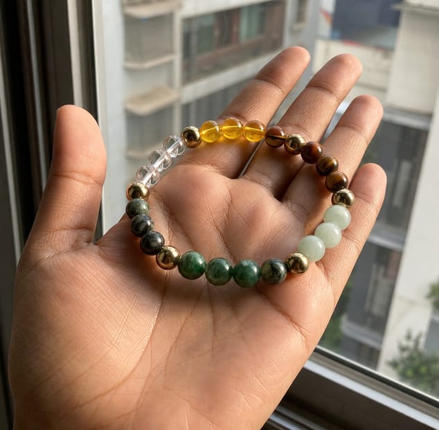 Customer photo review of Dhan Yog Bracelet – Natural Wealth & Prosperity Gemstone Bracelet