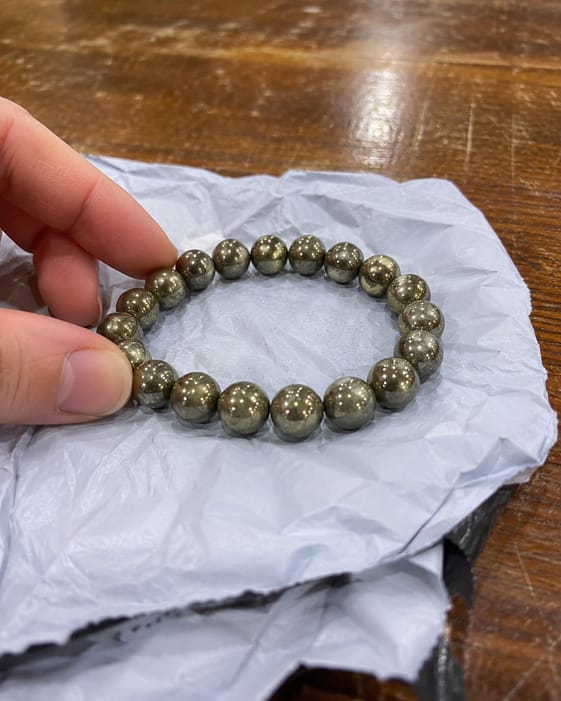 Customer photo review of Pyrite Bracelet – Natural Prosperity & Confidence Gemstone Bracelet