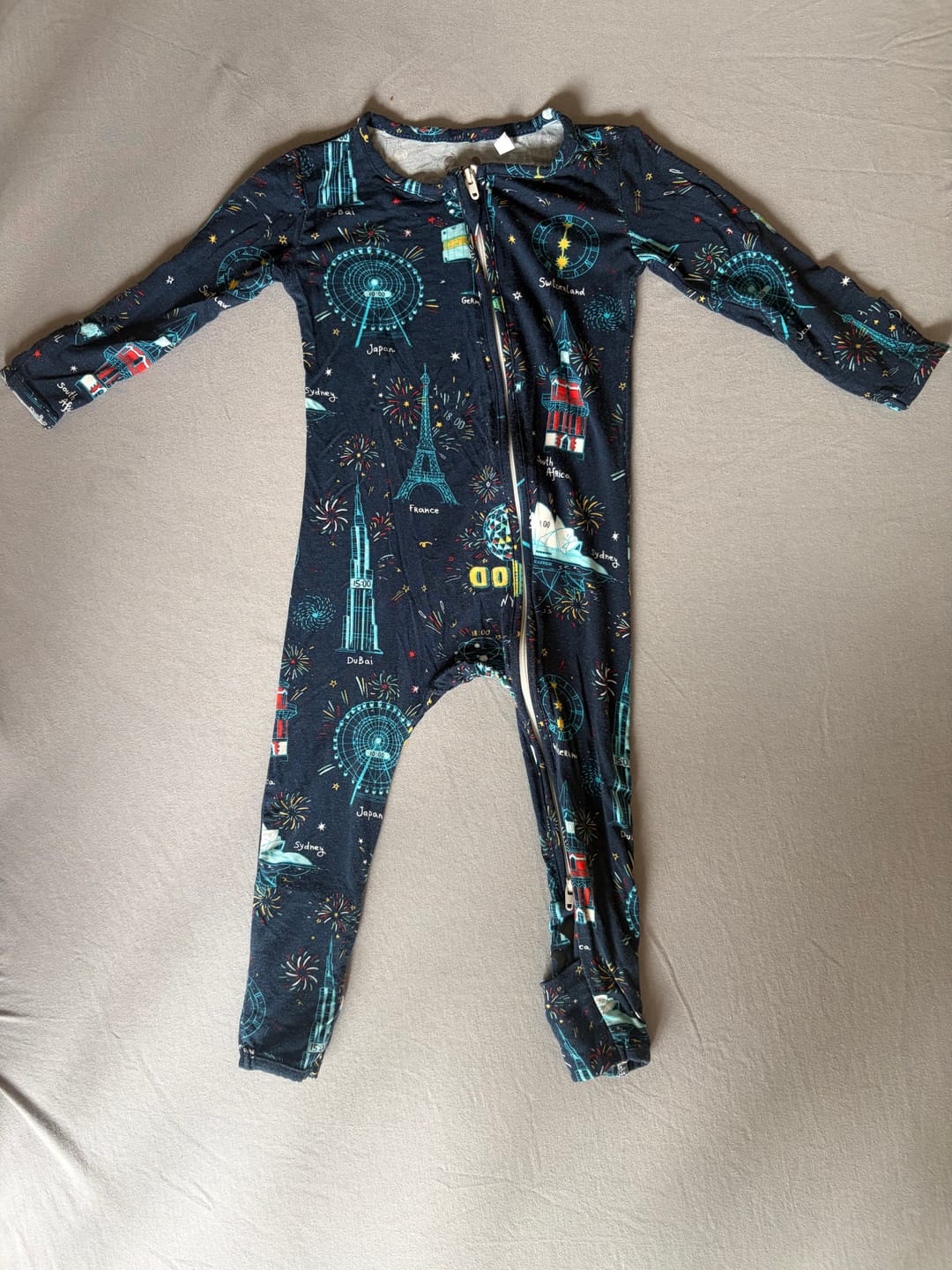 Customer photo review of New Year's Worldwide Countdown Bamboo Convertible Footie