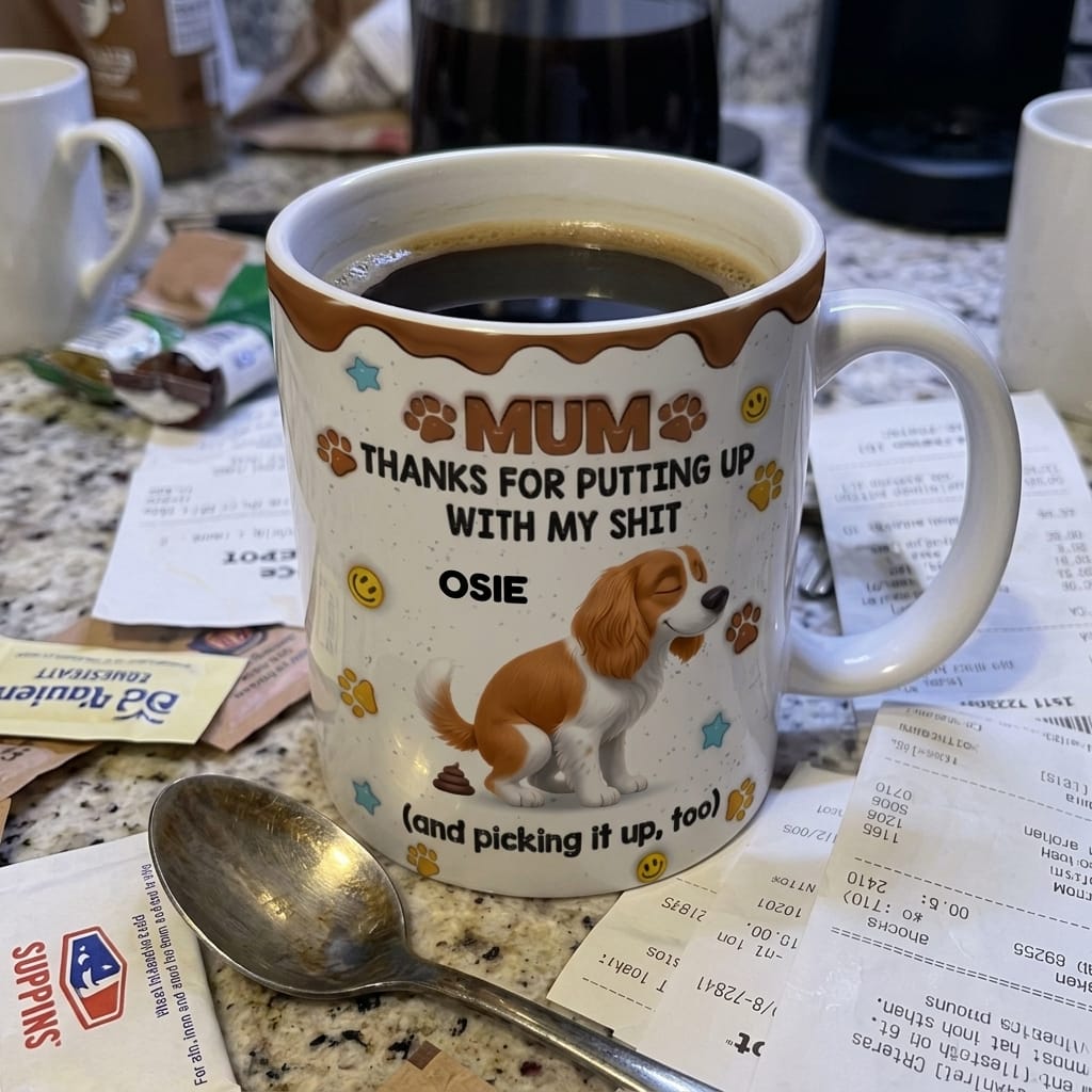 Customer photo review of Thanks For Putting Up - Personalized 3D Inflated Effect Mug - Gift For Dog Cat Lovers, Pet Lovers