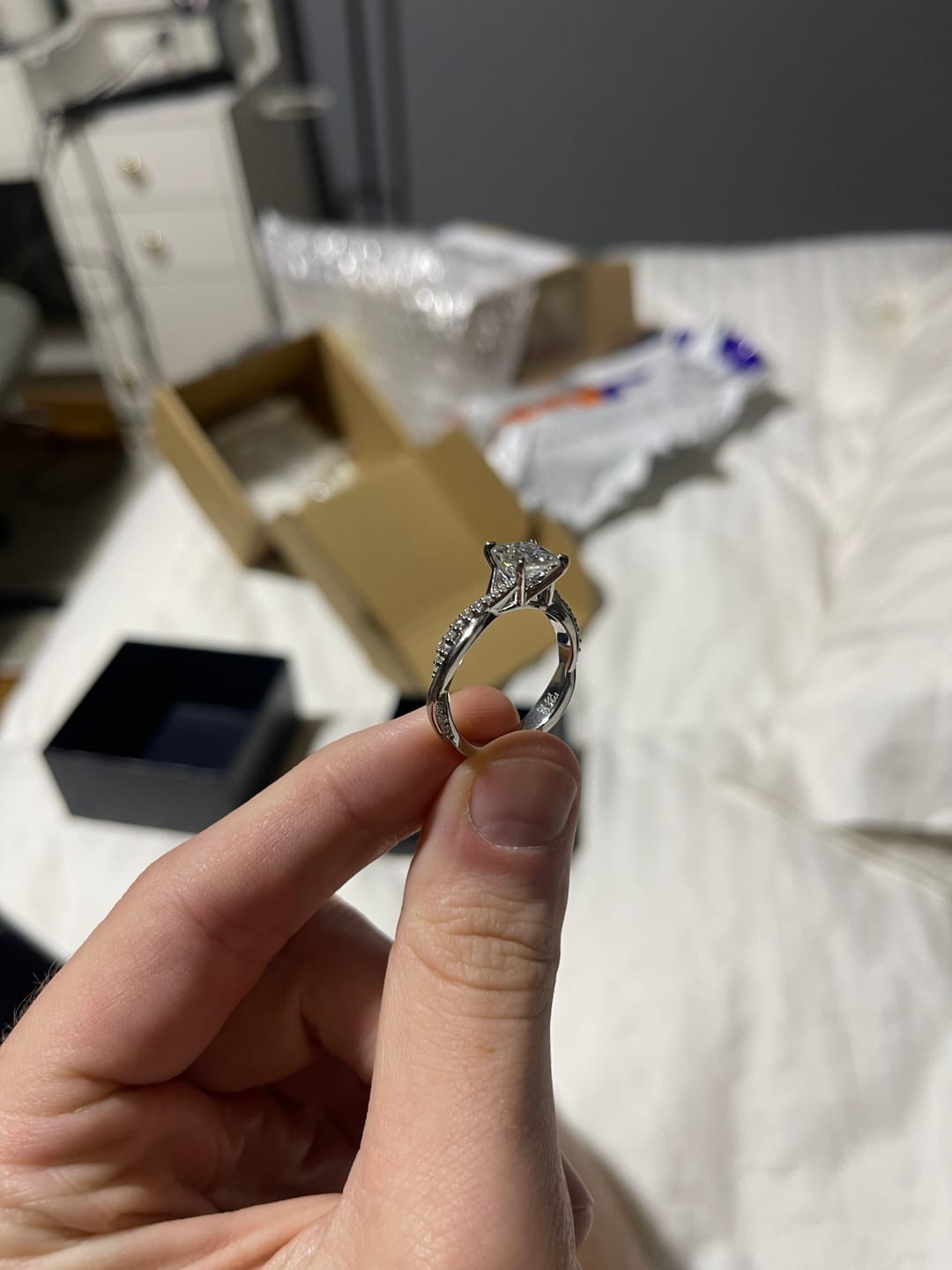 Customer photo review of Alzare princess curved band moissanite engagement ring