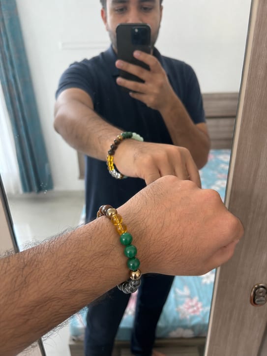 Customer photo review of Dhan Yog Bracelet – Natural Wealth & Prosperity Gemstone Bracelet