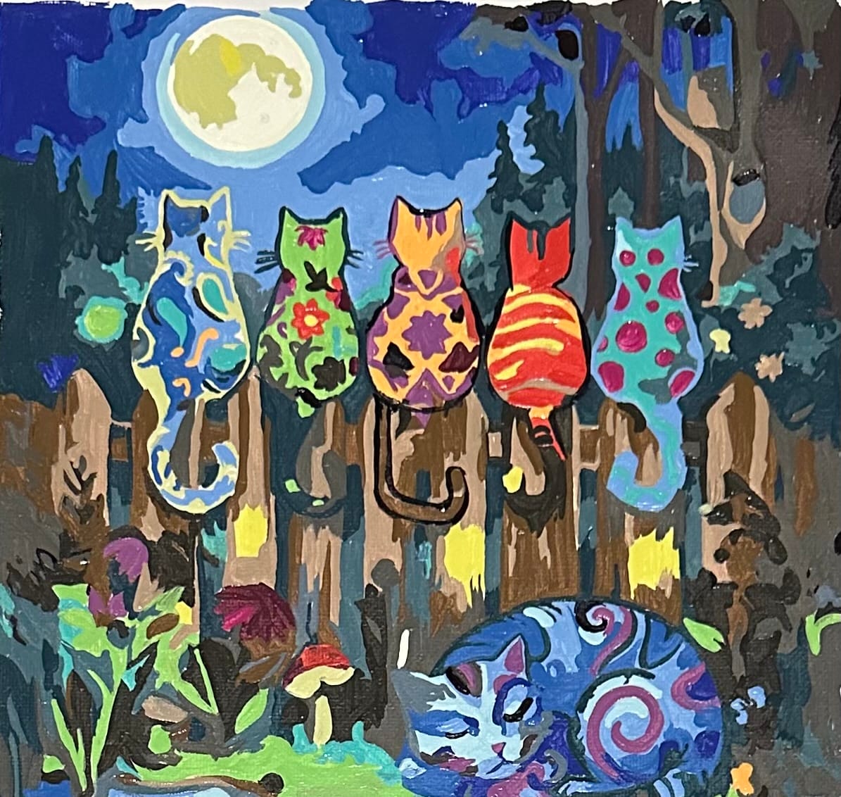 Customer photo review of Moonlit Garden Cats (Paint by Numbers)