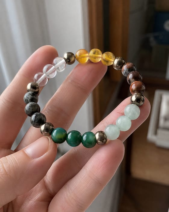 Customer photo review of Dhan Yog Bracelet – Natural Wealth & Prosperity Gemstone Bracelet