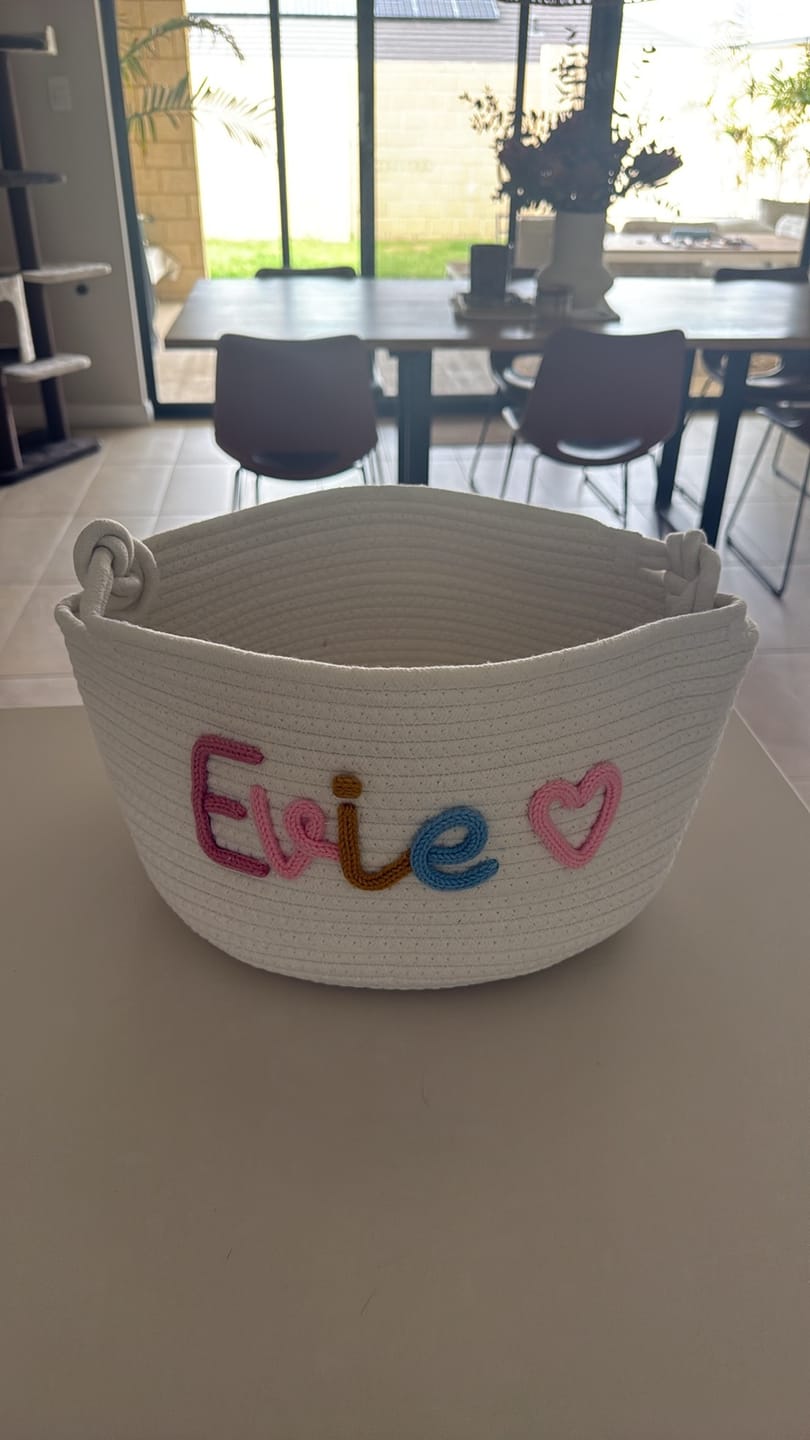 Customer photo review of Baby Knits™  Multicolor Personalized Knitted Basket