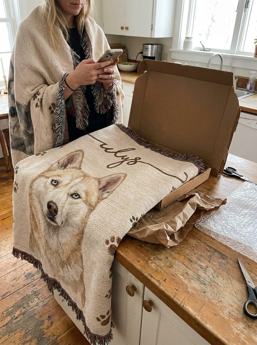 Customer photo review of The Eternal Hug Blanket