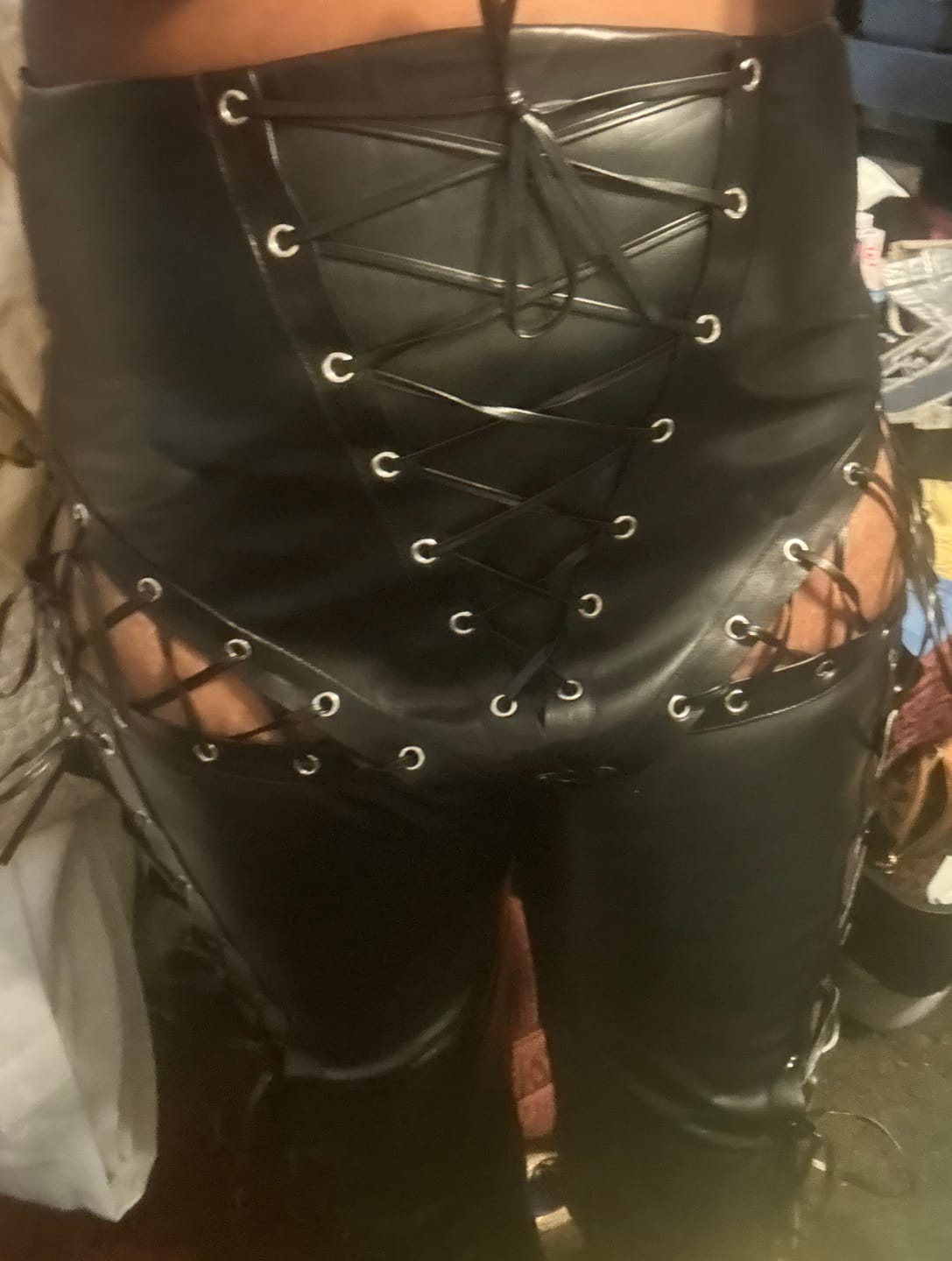 Customer photo review of Stray Heat Faux Leather Pants