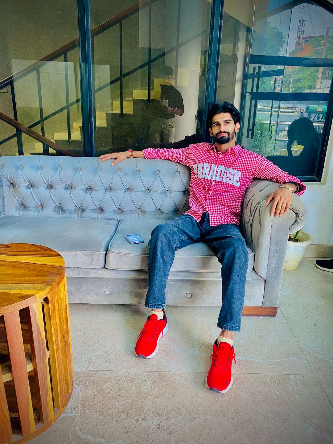 Customer photo review of Printed Red Checks Shirt
