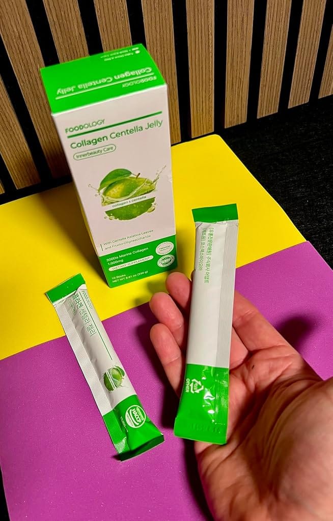 Customer photo review of FOODOLOGY Collagen Centella Jelly (Green Apple) – Collagen Peptide with PDRN – Biotin, Vitamin A & E for Skin Glow, Hair & Nails – 10 Sticks