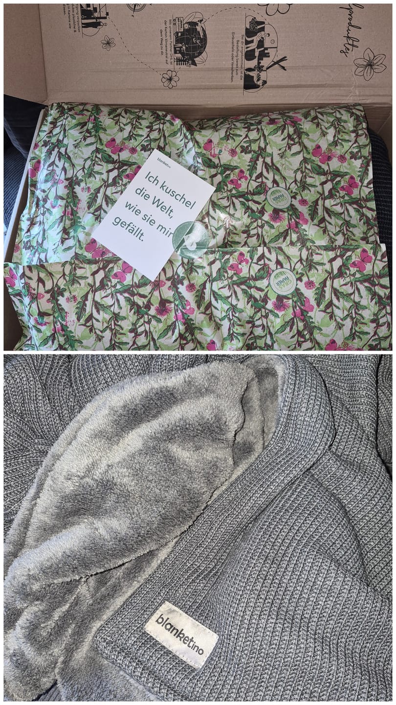 Customer photo review of Kuscheldecke mit Baumwollstrick · Dunkelgrau