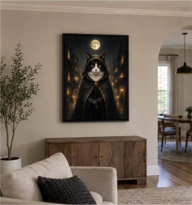 Customer photo review of Custom Black Cat Witch Portrait Canvas Wall Art