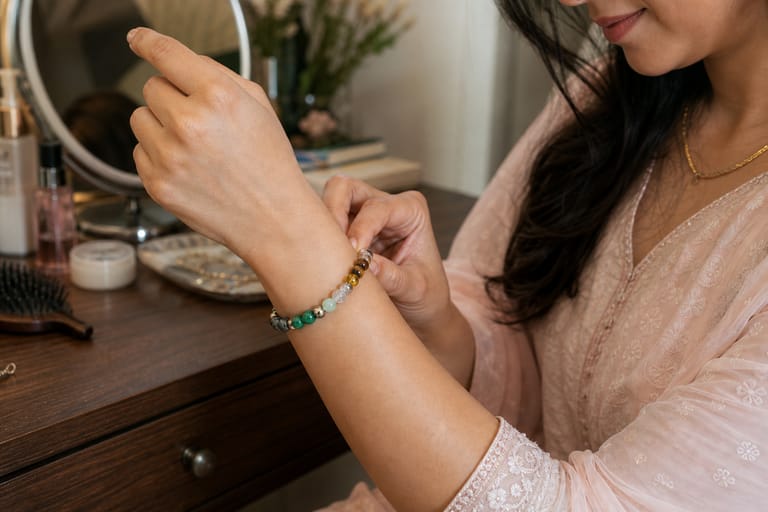 Customer photo review of Dhan Yog Bracelet – Natural Wealth & Prosperity Gemstone Bracelet