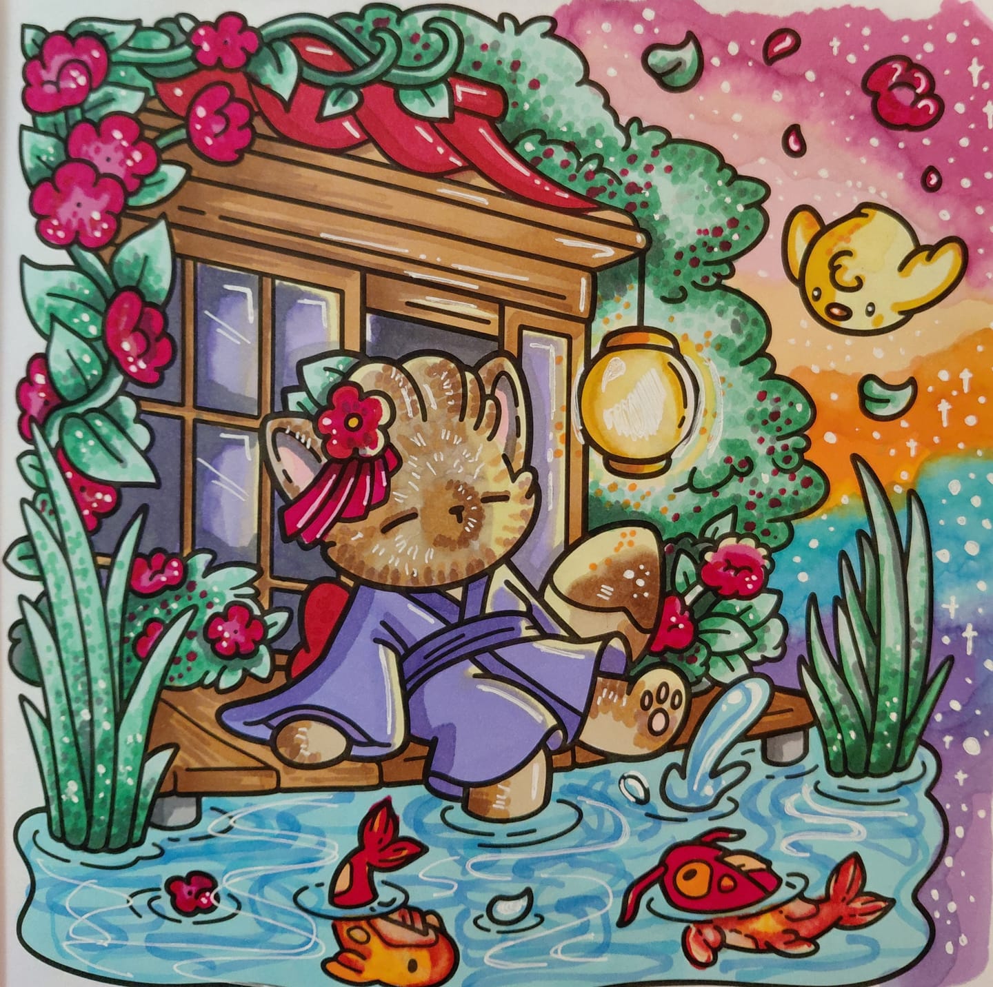 Customer photo review of Ohuhu x Coco Wyo Cozy Mood Coloring Kit, Honolulu B 48 Colors Alcohol Markers with Brush & Fine Dual Tips, Coloring Book with Mood Tracker Pages