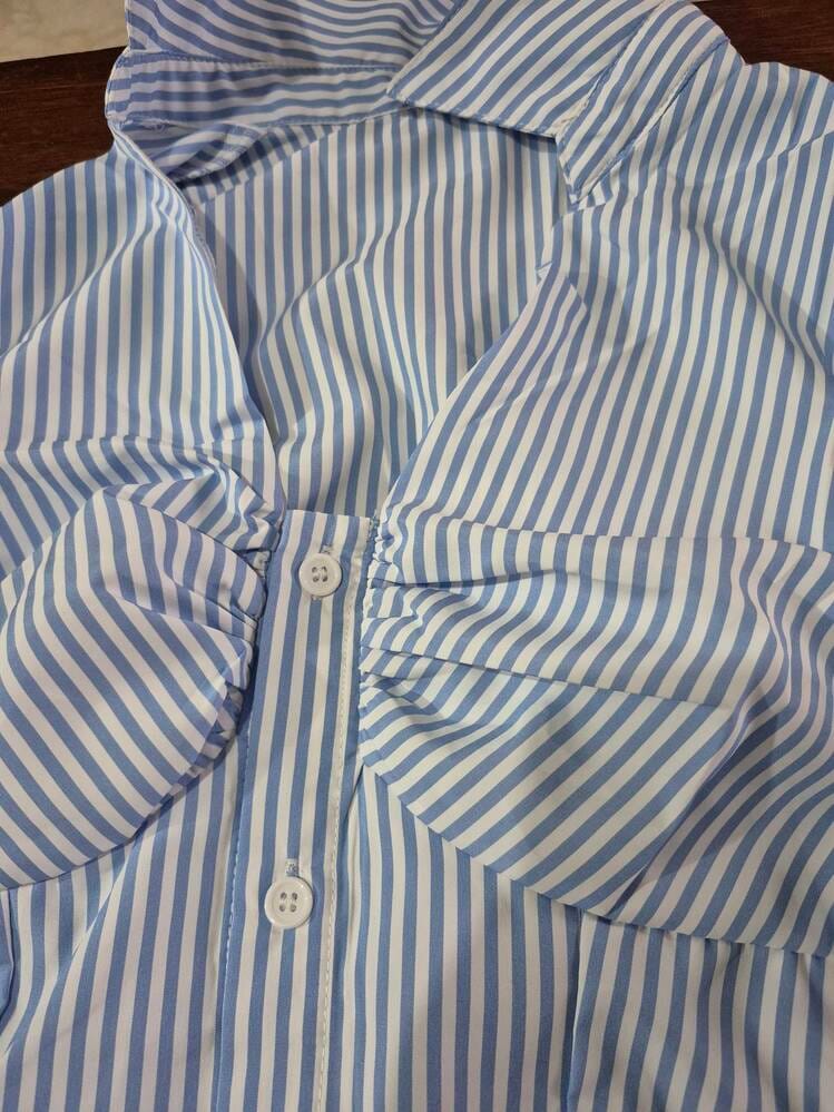 Customer photo review of Ninonine "Lucille" | Ruched Striped Tailored Shirt