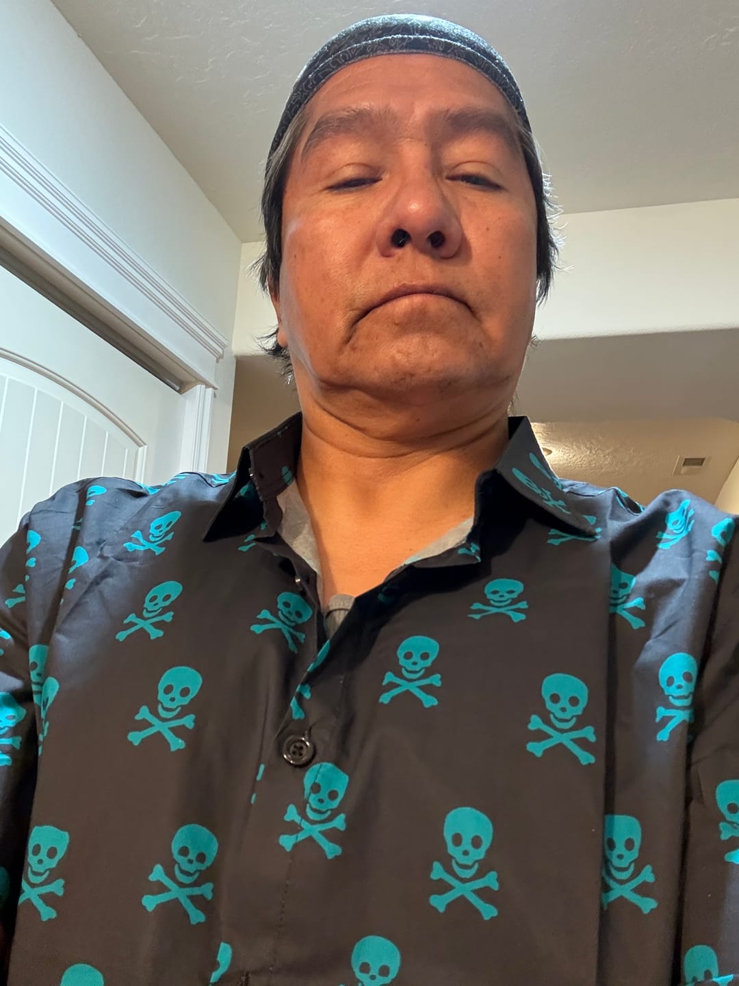 Customer photo review of Men's Skull Punk Rock Holiday Beach Cotton Breathable Cool Summer Short Sleeve Shirt