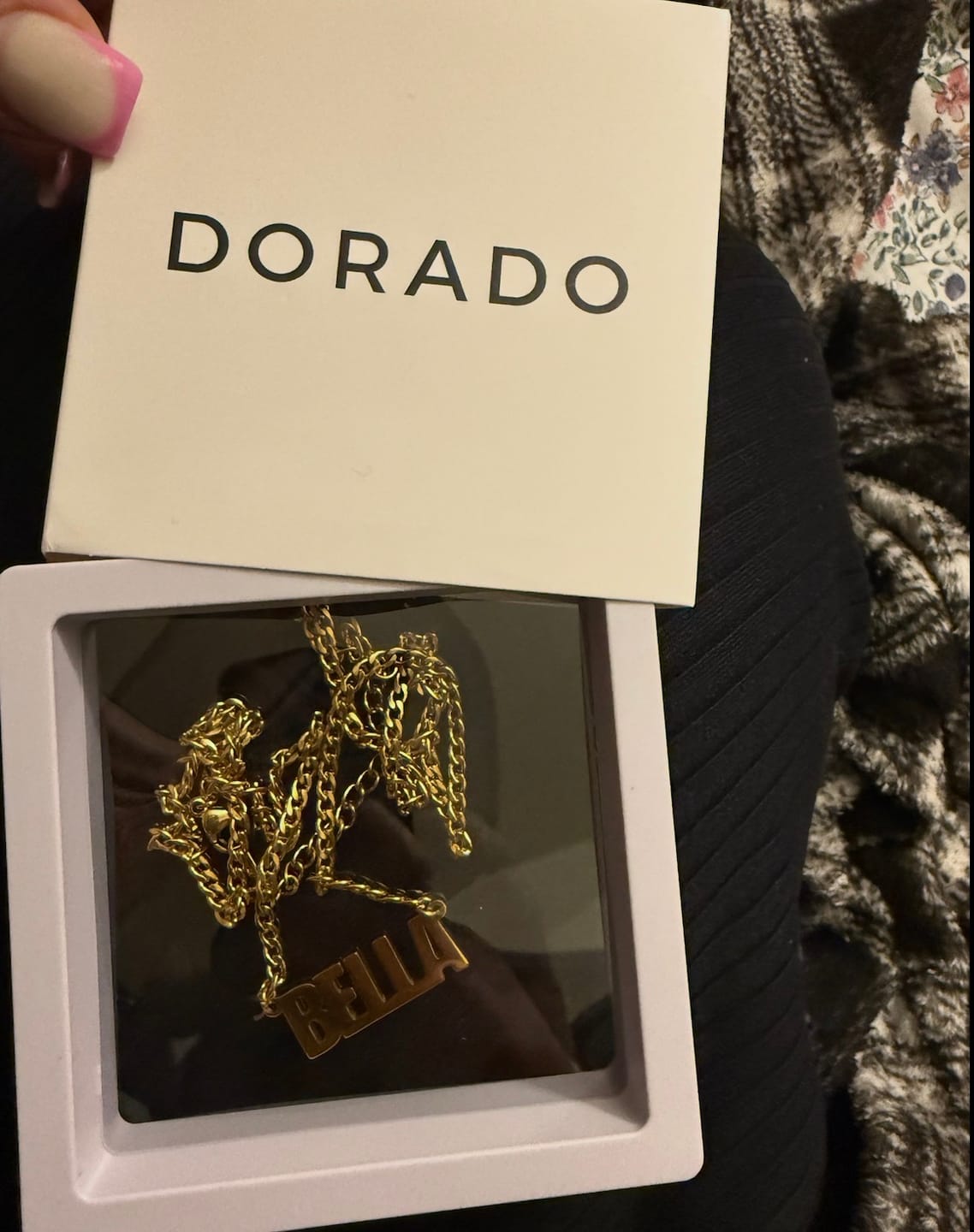Customer photo review of Block Name Necklace w/ Cuban Chain