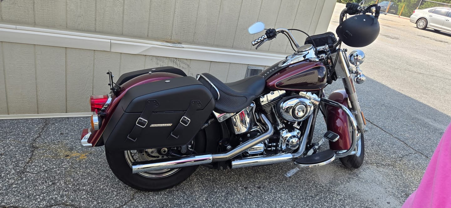 Customer photo review of 42L - Baldur Extra Large Leather Wrapped Motorcycle Hard Saddlebags for Harley Softail Heritage FLSTC/I