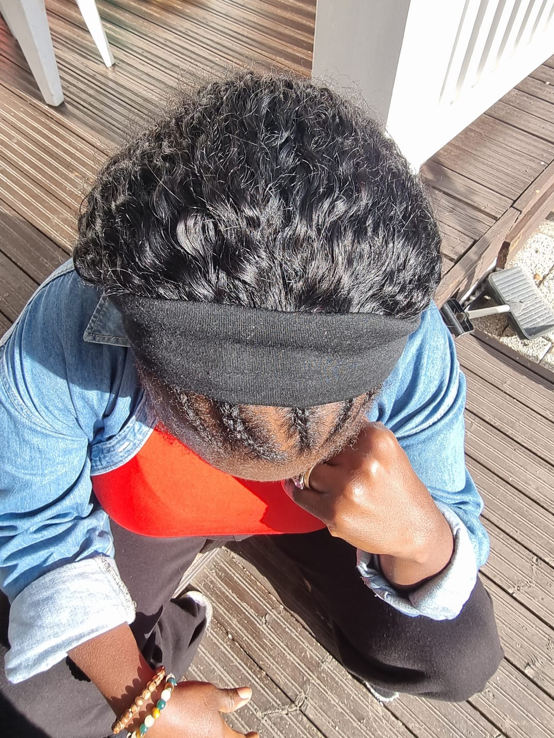 Customer photo review of Drawstring 3 in 1 Kinky Curly Half Wig Human Hair